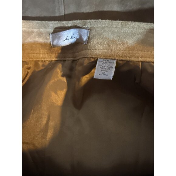 IE Tan Suede Leather Skirt 12 lined Short Brown Pockets School girl Old Money - Picture 7 of 7